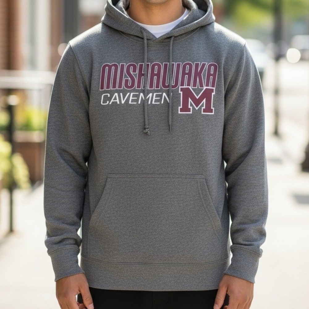 Grey Mishawaka Cavemen M PEL+ Atheltic‎ Hoodie Pullover Sweatshirt Mens S
